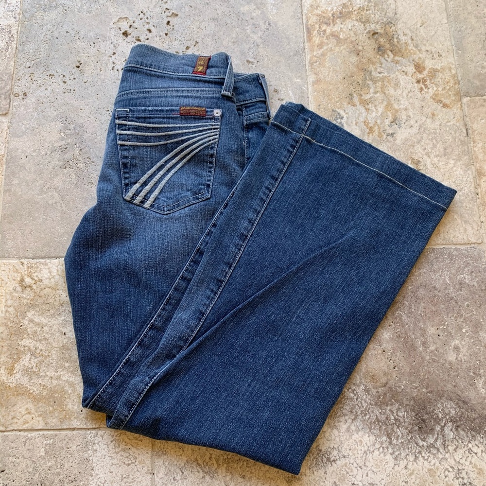 7 For All Mankind Women's Dark Blue Flare Jeans - Picture 6 of 12